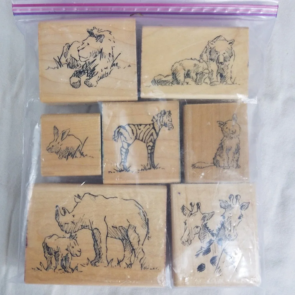 Vintage Wild Animal Wood Mounted Rubber‎ Stamps Lot of 7 Safari Nature Craft